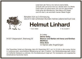 Traueranzeige von Helmut Linhard von Pegnitz-Zeitung